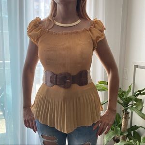 Beige Stretchy Tan Top With Belt Size Small